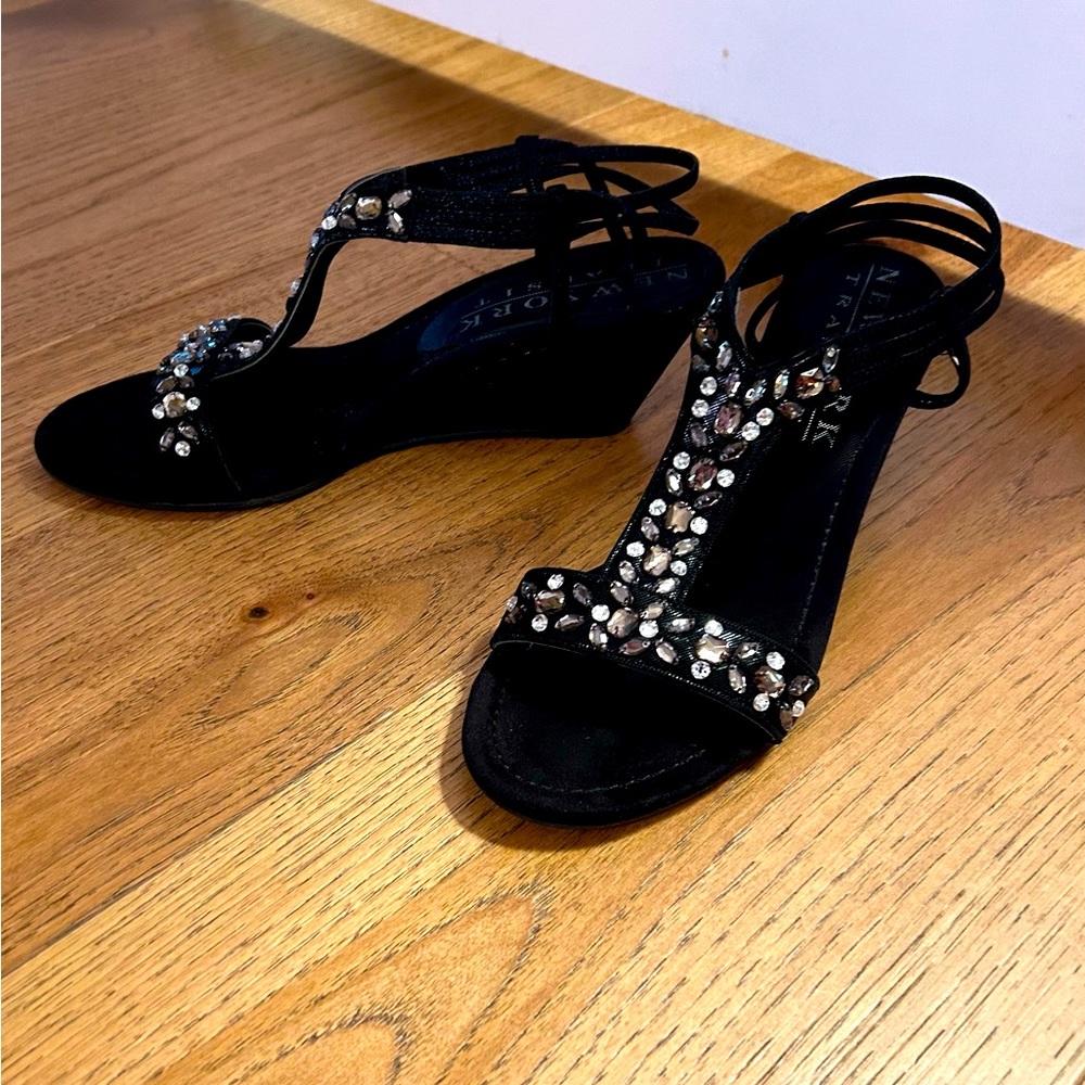 Black Rhinestone and Suede Sandals